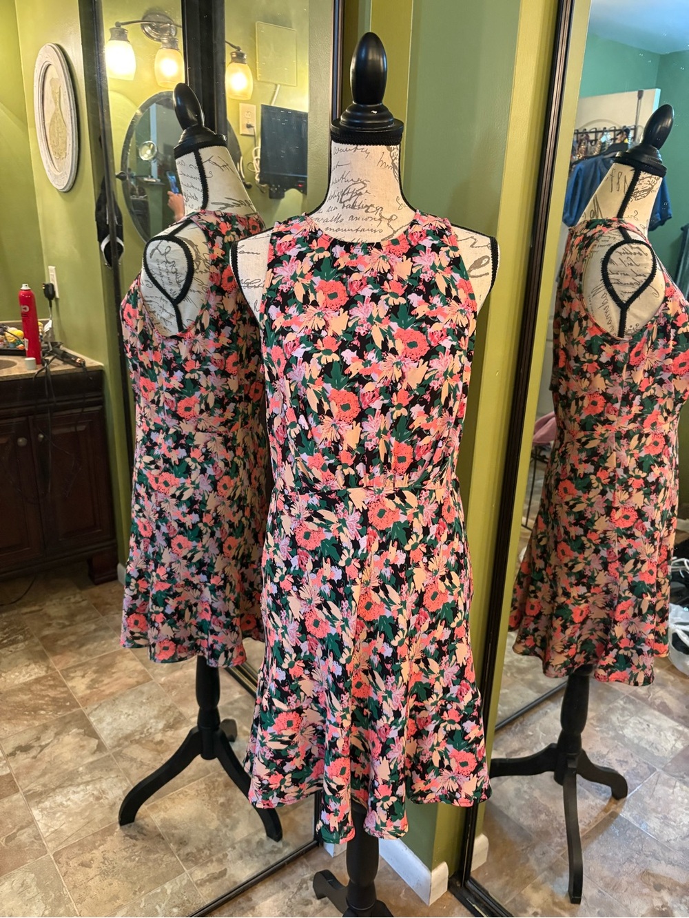 J. Crew Mercantile Black Dress with Coral, Yellow and Green Floral Print